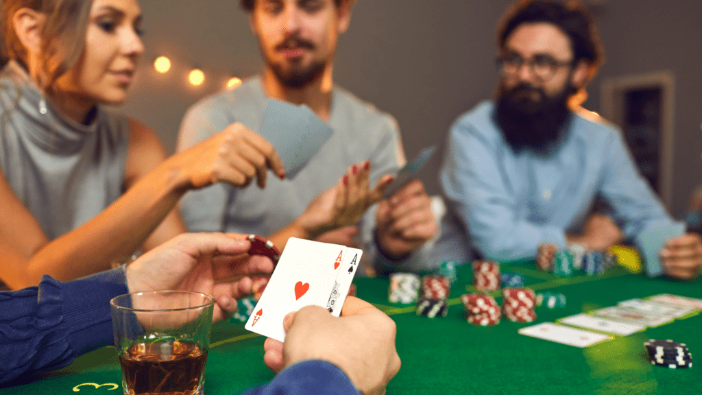 a group of people playing poker at home