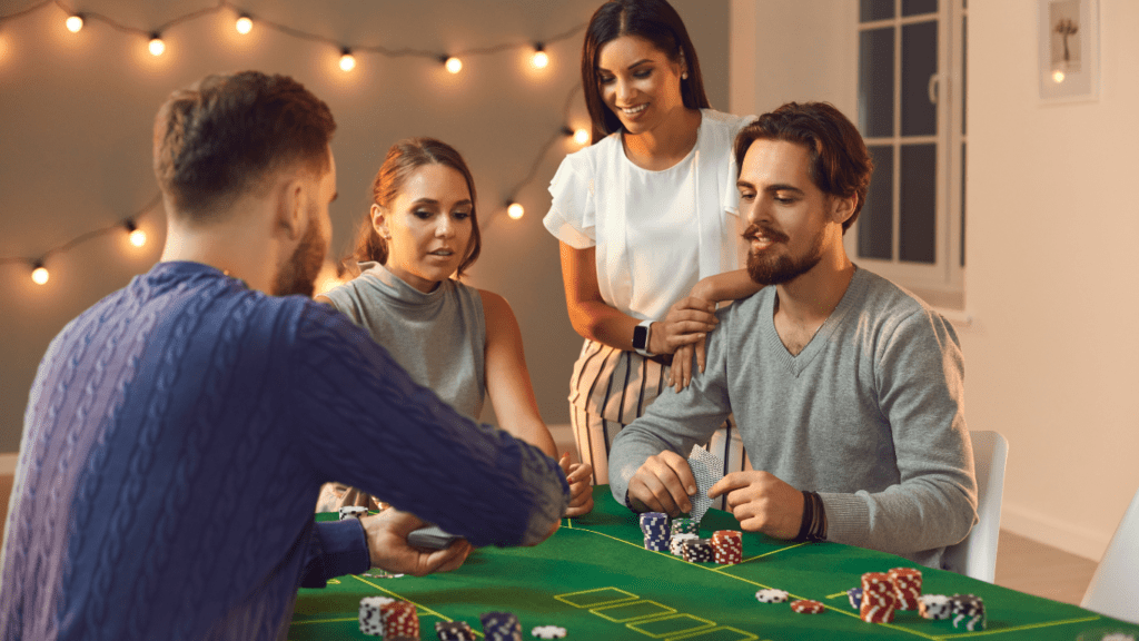 a group of people playing poker