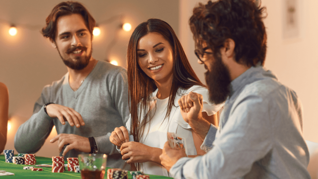 a group of people playing poker at home