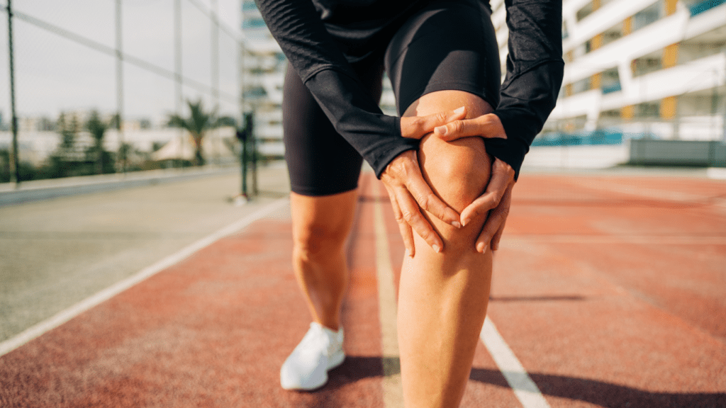 a person with knee pain on a running track