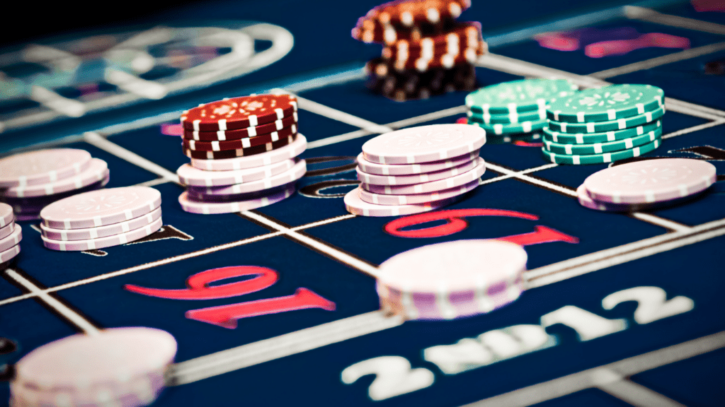 casino chips on a roulette table